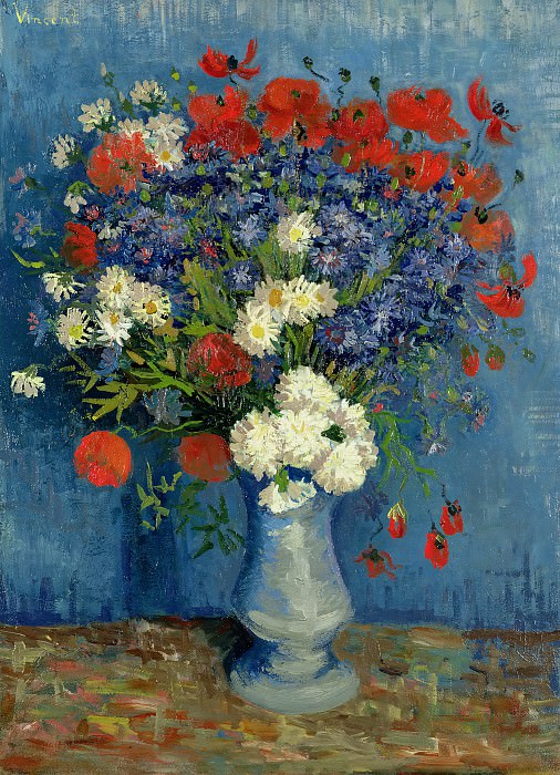 Vase with Cornflowers and Poppies