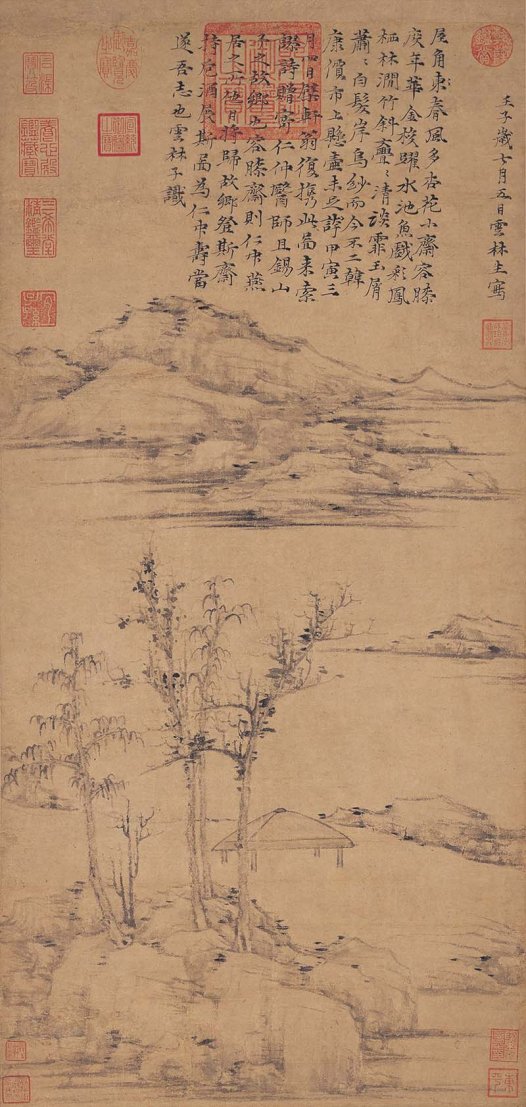 元 倪瓒 容膝斋图轴纸本