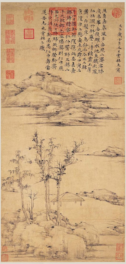 元 倪瓒 容膝斋图轴纸本