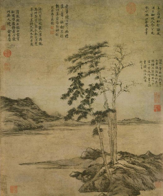 元 倪瓒 疏林图轴