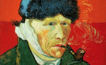 耳朵上扎绑带叼烟斗的自画像